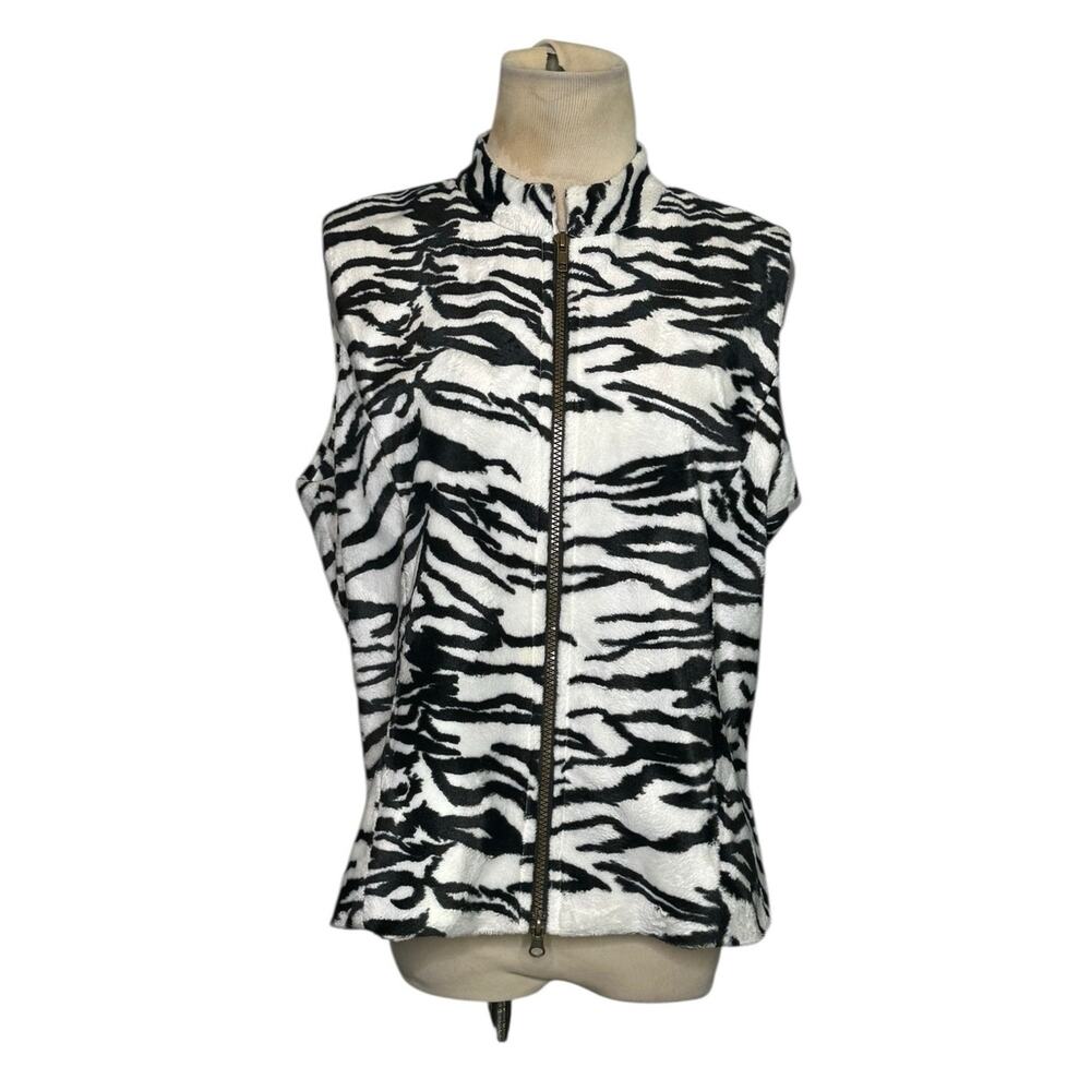 Jordan black white vegan fur zipper vest size Large